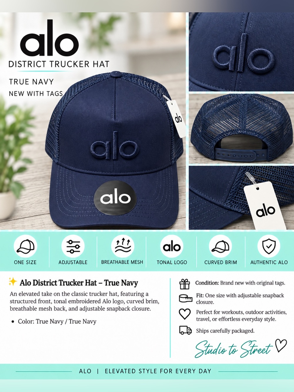 ALO Yoga District Trucker Hat - True Navy